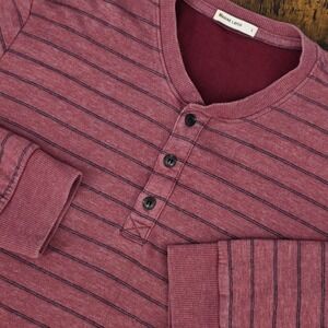 Marine Layer Double Knit Henley Burgundy Red Long Sleeve Shirt Men's Large